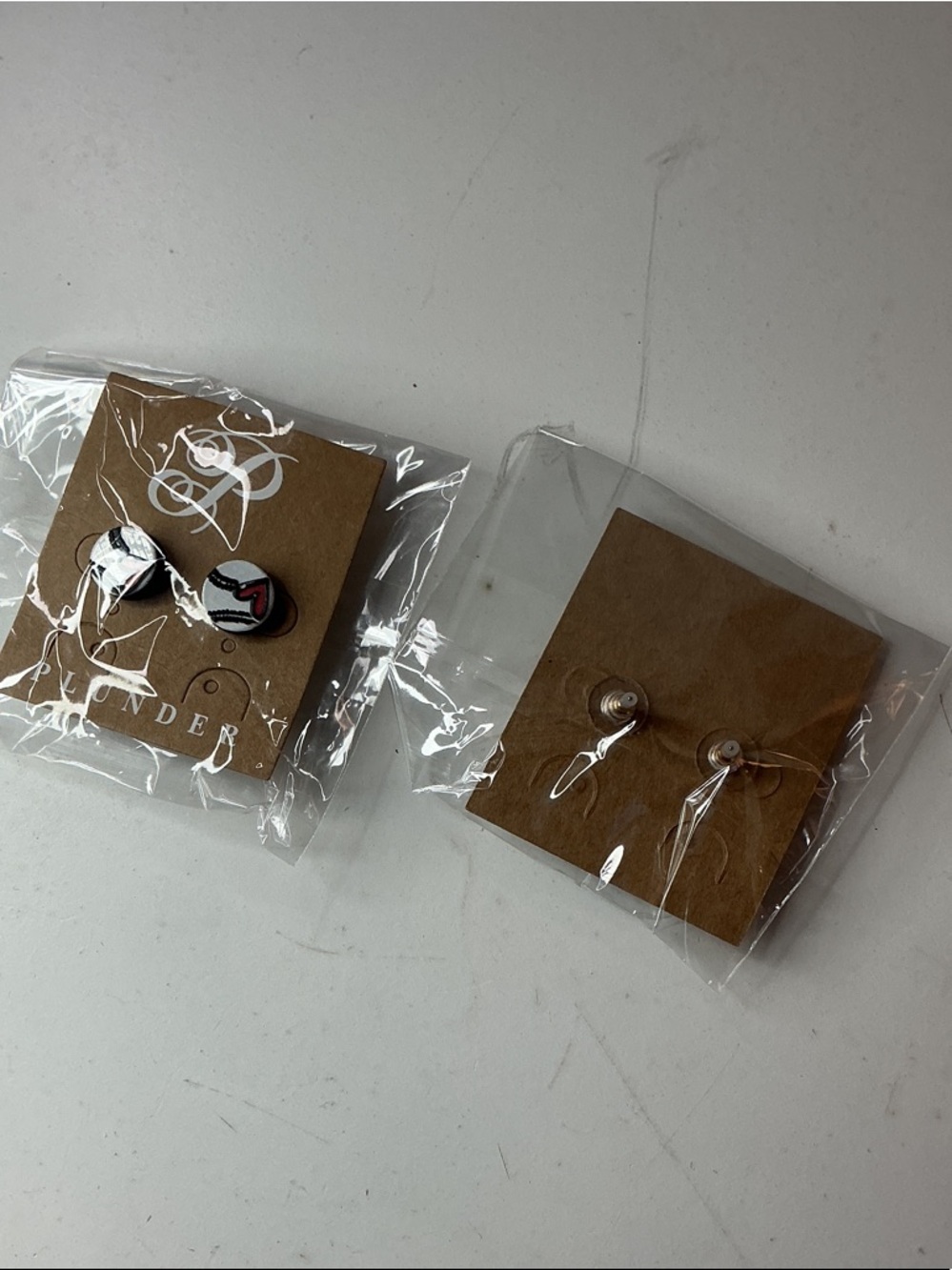 2 Plunder White and Red Heart Baseball Stud Earrings NWT Set of Two - Picture 4 of 6